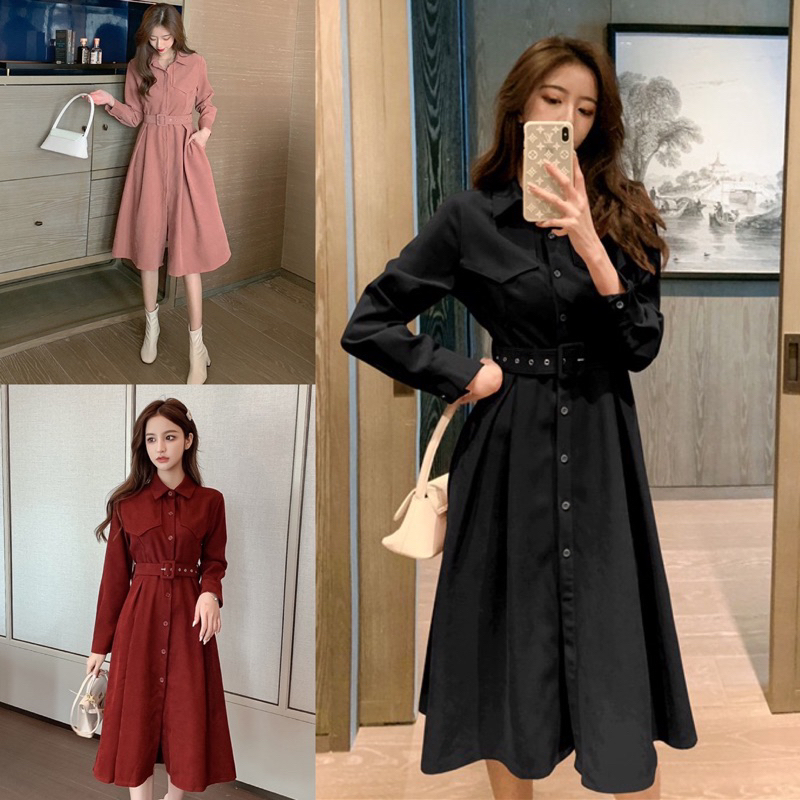 Jual D1139 LELAND KOREAN STYLE VINTAGE MIDI DRESS POLOS BLAZER TEBAL