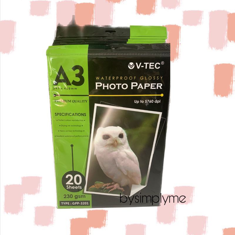 Jual Glossy Paper A3 230 Gsm Isi 20 Lembar Kertas Foto Glossy A3