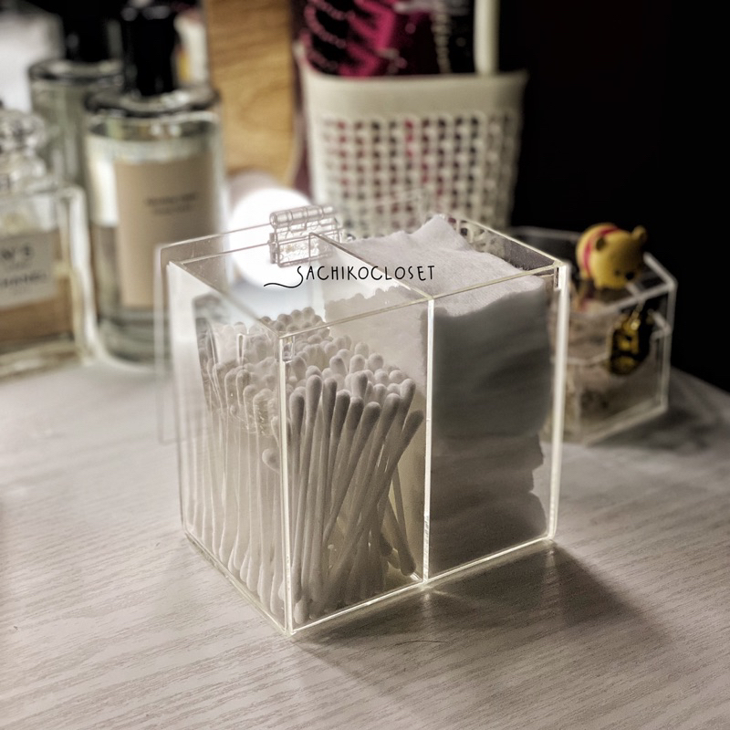 Jual kotak kapas akrilik cotton bud acrylic box tempat penyimpanan
