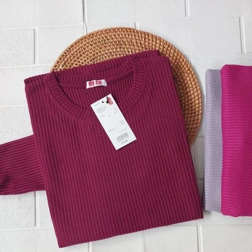 Tunik Rib Waffle Premium Wanita Simpel Tunik Uniqlo