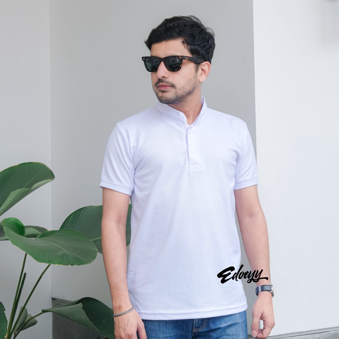 Jual Kaos Polo Shirt Pria Kerah Shanghai PUTIH Baju Berkerah Lengan