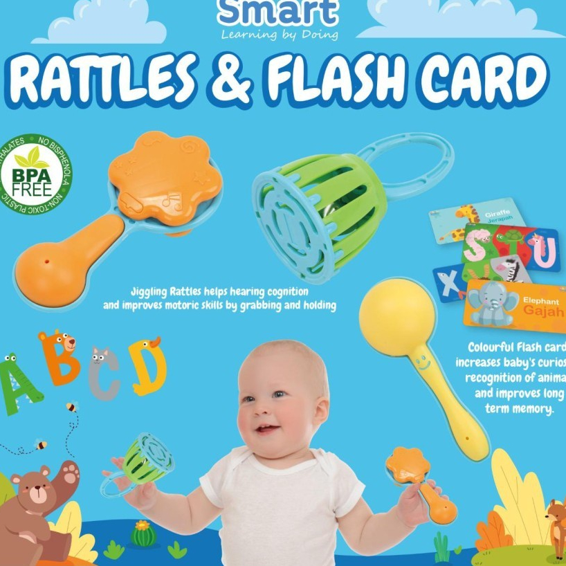 Jual MAINAN RATTLE AND FLASH CARD// BEBE SMART RATTLE AND FLASH CARD ...