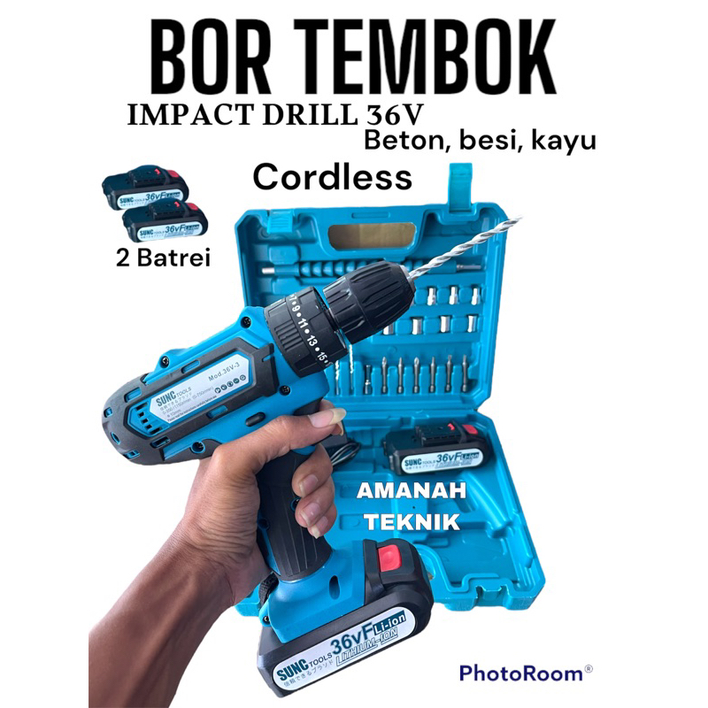 Jual SUNC Mesin Bor Cordless Impact Drill 36v 10mm Beton Besi Kayu ...