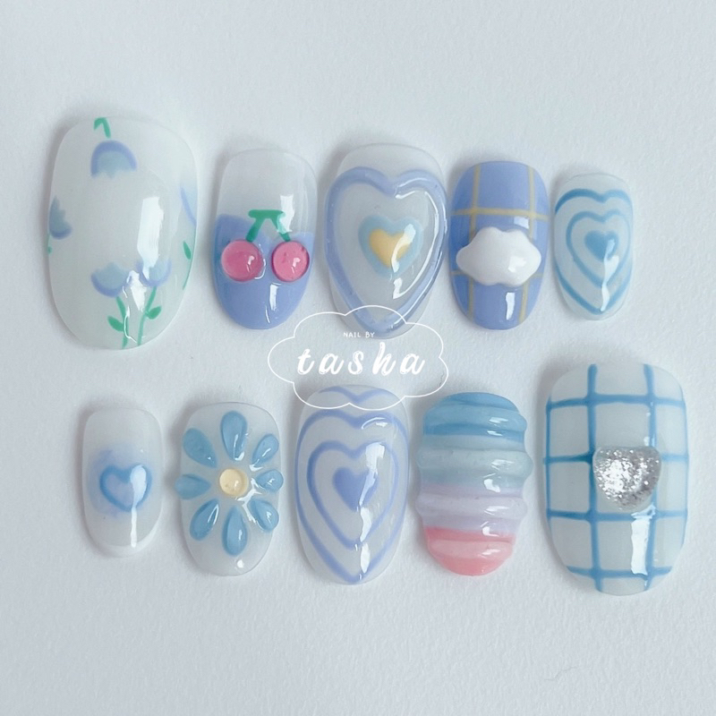 Jual Custom Fake Nails / Press On Nails / Kuku Palsu Custom-blue ...