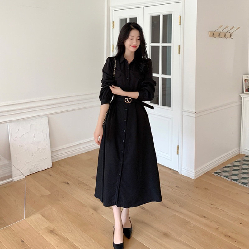 Jual Tina Dress Korean Simple Basic Polos Formal Sopan Rapi Kerja Kerah ...