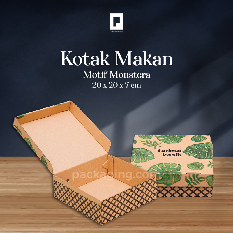 Jual Dus Makan Motif Monstera Dus Makan Dus Nasi Kotak Nasi Uk 20x20x7