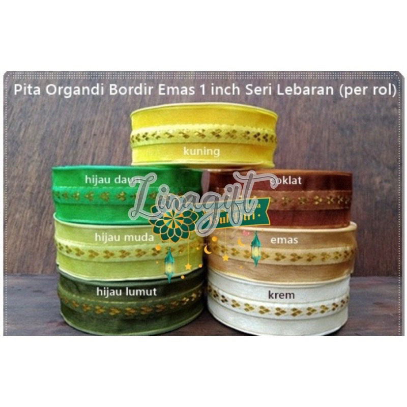 Jual Meter Organdy Gold Border Ribbon Pita Organdi Organza Border