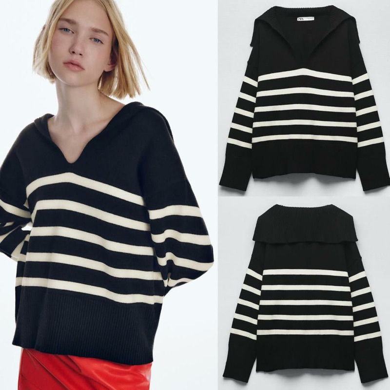 Jual Sweater Knit Z*raa V Neck Striped | Shopee Indonesia