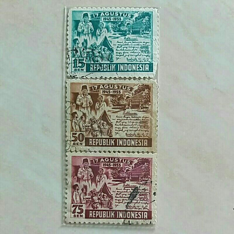 Jual (AC) Perangko Indonesia 1955 10 Tahun Merdeka Set 3pcs Used ...