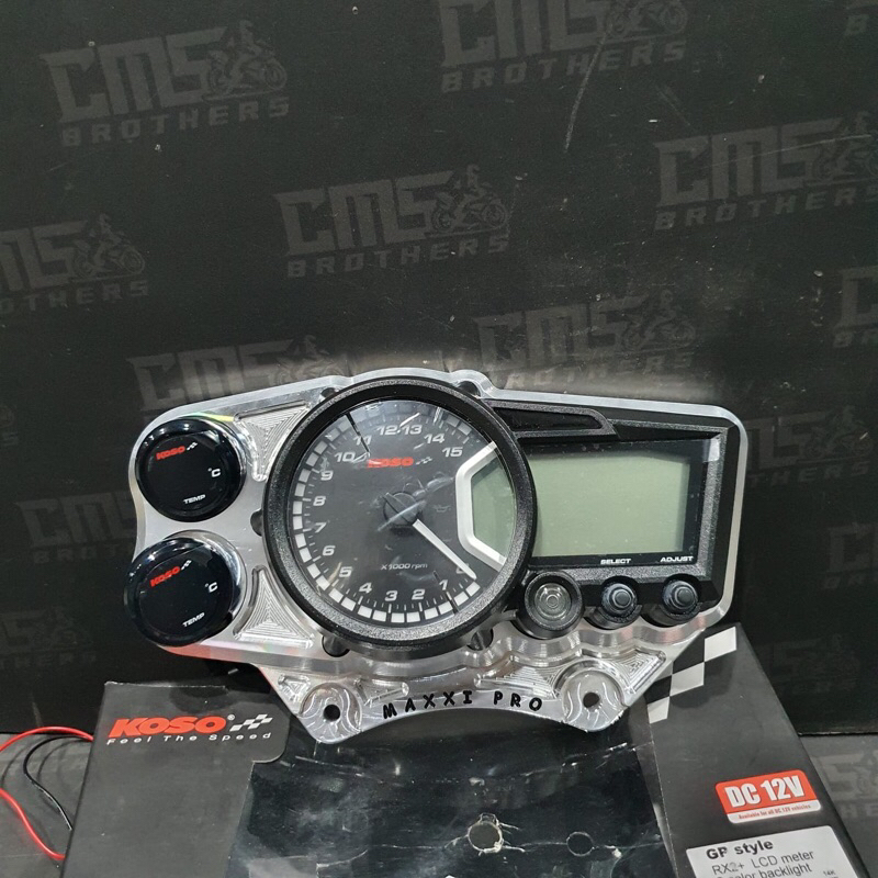 Jual Speedometer KOSO RX2+ Set Voltmeter Thermo dan Bracket CNC PNP