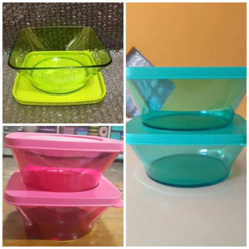 Jual clear bowl square 600 ml tupperware mangkok bertutup 600ml ...