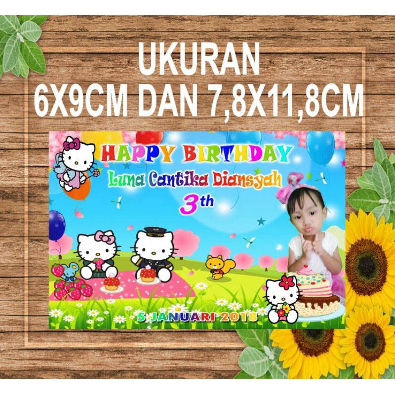 Jual stiker ulang tahun karakter hello kitty per paketan,ganti nama
