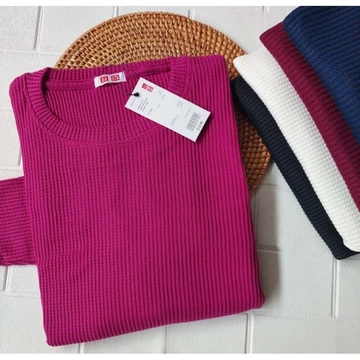 Tunik Rib Waffle Premium Wanita Simpel Tunik Uniqlo