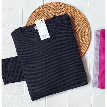 Tunik Rib Waffle Premium Wanita Simpel Tunik Uniqlo