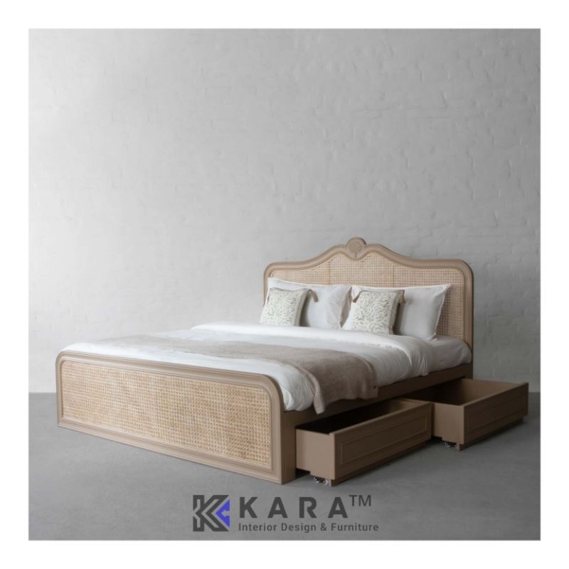 Jual Tempat Tidur Laci Kayu Jati Anyaman Rotan / Bed Frame / Dipan ...