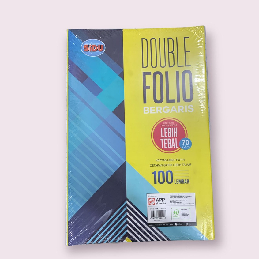 Jual Kertas/Double Folio Bergaris Sidu 100 Sheets SINAR DUNIA(1 PAK ISI ...