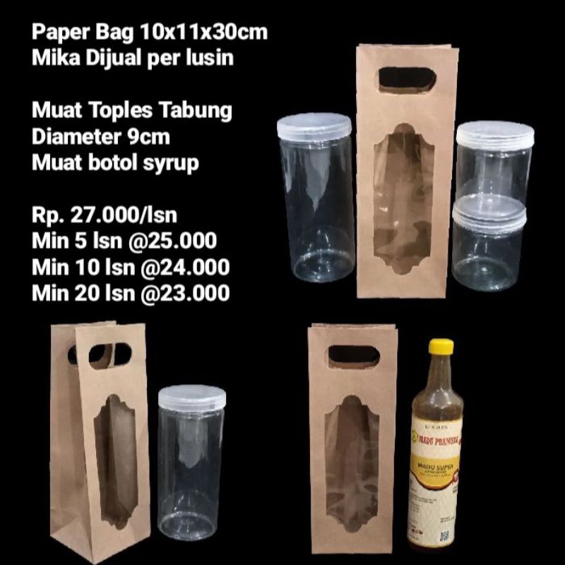 Jual Paper Bag 10x11x30cm Mika Cocok utk Botol Syrup atau Toples Tabung ...
