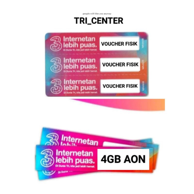 Jual VOUCHER FISIK TRI 4GB AON MASA AKTIF KUOTA 1 TAHUN KUOTA NASIONAL DAN KUOTA ZONA PROMO