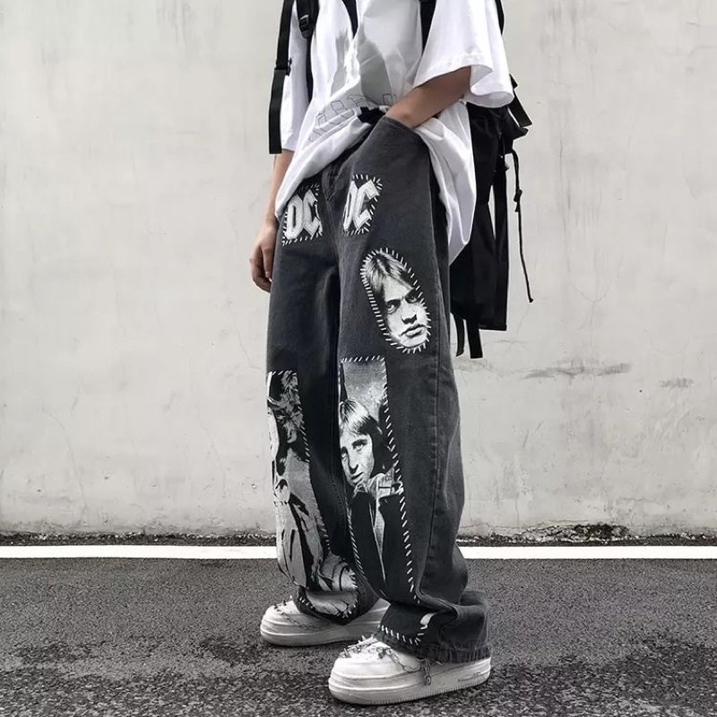 Jual ACDC GREY JEANS UNISEX/ HARAJUKU JEANS /JEANS GAMBAR /PRINTED ...