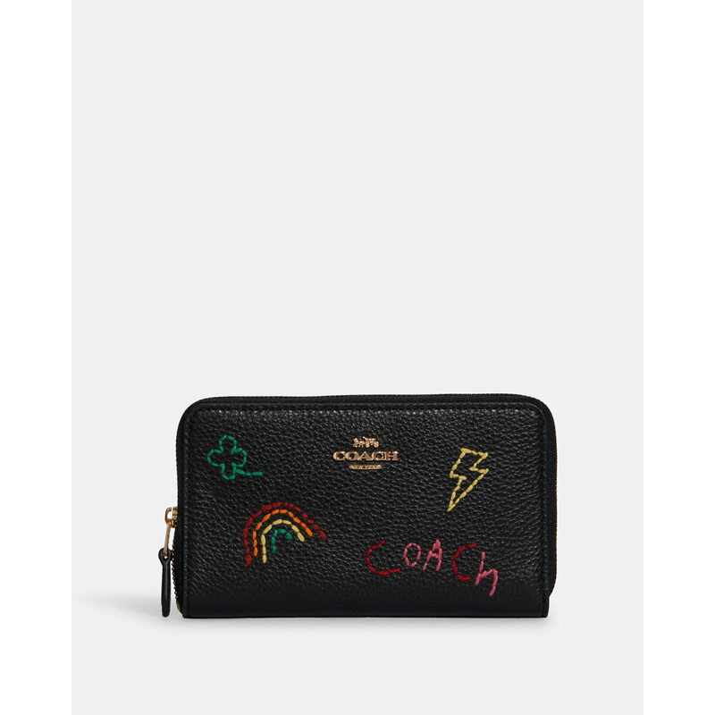 Jual Coach Medium Id Zip Wallet With Diary Embroidery (C9104) Shopee