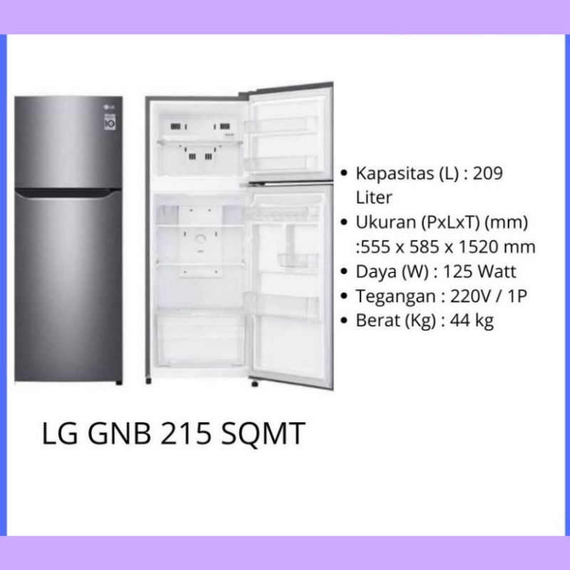 Jual Kulkas 2pintu LG GNB215SQMT/Kulkas LG Door Cooling+ Smart Inverter ...