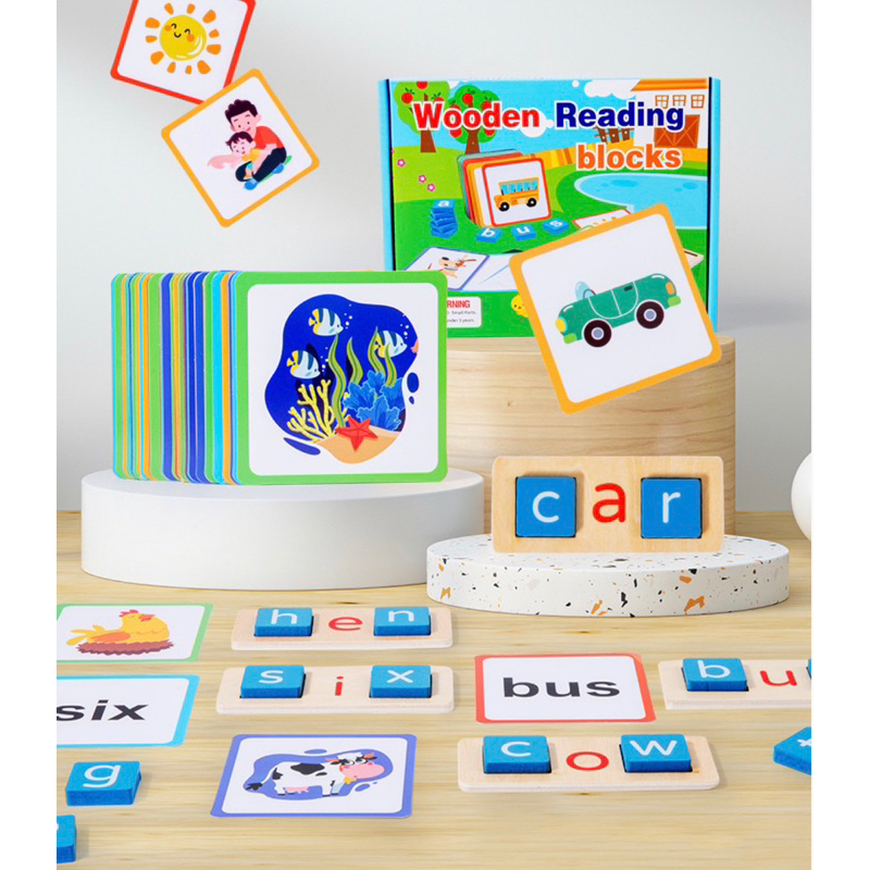 Jual wooden reading blocks/ mainan edukasi untuk belajar membaca/ mainan edukasi untuk belajar