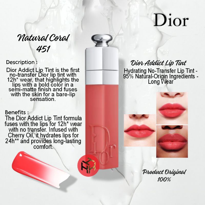 Jual Dior Addict Lip Tint Natural Coral 451 Original Shopee Indonesia
