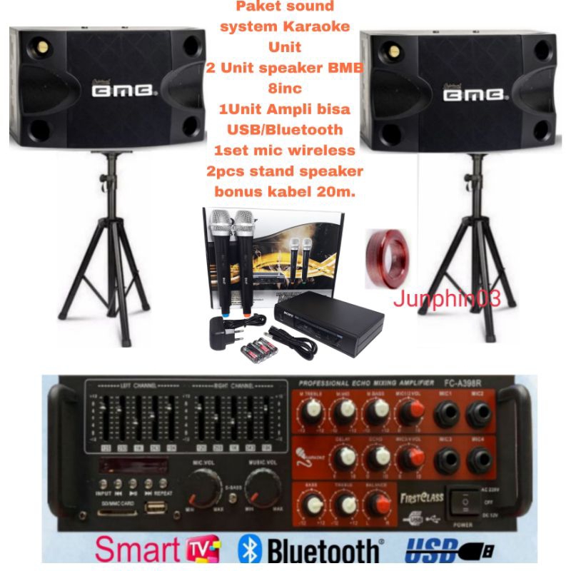 Jual Paket sound system Karaoke Speaker BMB+Ampli+Mic wireless Shopee