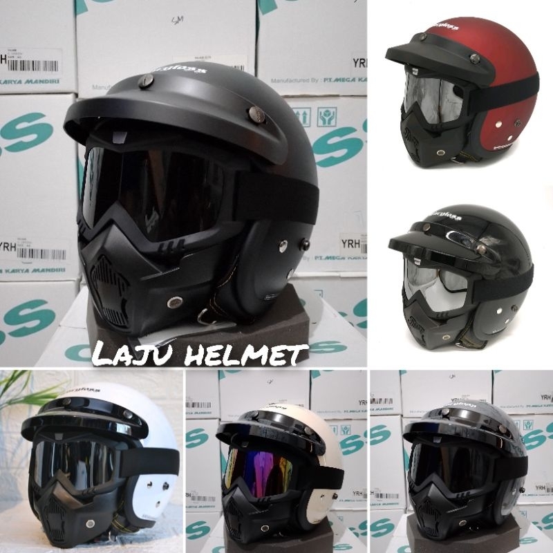 Jual HELM CARGLOSS CFM RETRO+GOGGLE MASK | Shopee Indonesia