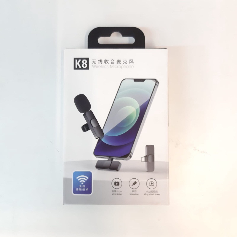 Jual MIC CLIP ON WIRELESS K8 PORTABLE FOR VLOGGING STREAMING LIVE