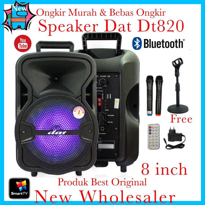 Jual speaker aktif portable 8 inch Dat 820 Qd 2 mic wireless free stand