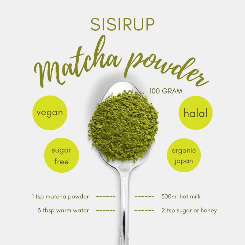 Jual SISIRUP Pure Japan MATCHA POWDER 100 GR / Green Tea Powder / Matcha Drink / Halal Shopee
