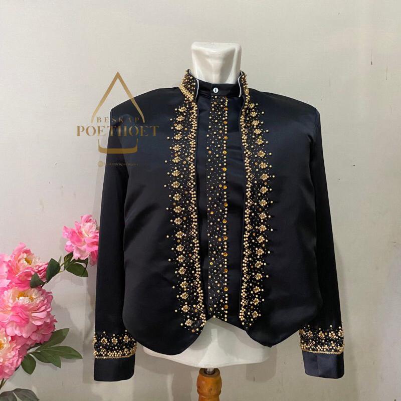 Jual Beskap Jawa Manten Solo Pengantin Pria Bridal Hitam Payet Gold