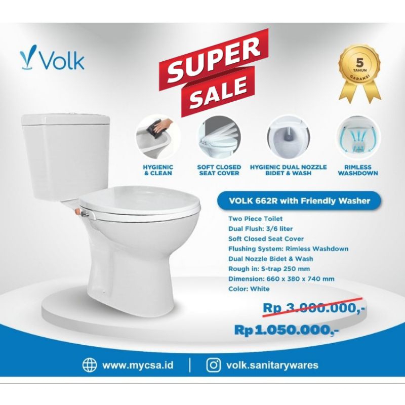 Jual Volk Freesia R Two Piece Toilet Closet Duduk Free Frendly Washer Shopee Indonesia