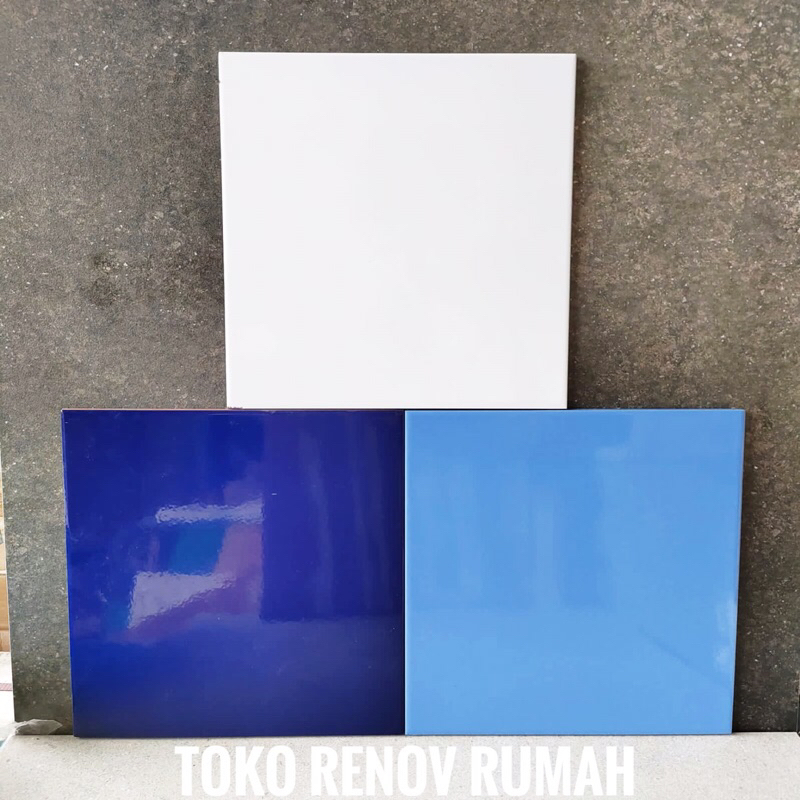 Jual keramik 25x25 putih (glossy)/ keramik dinding biru tua (glossy