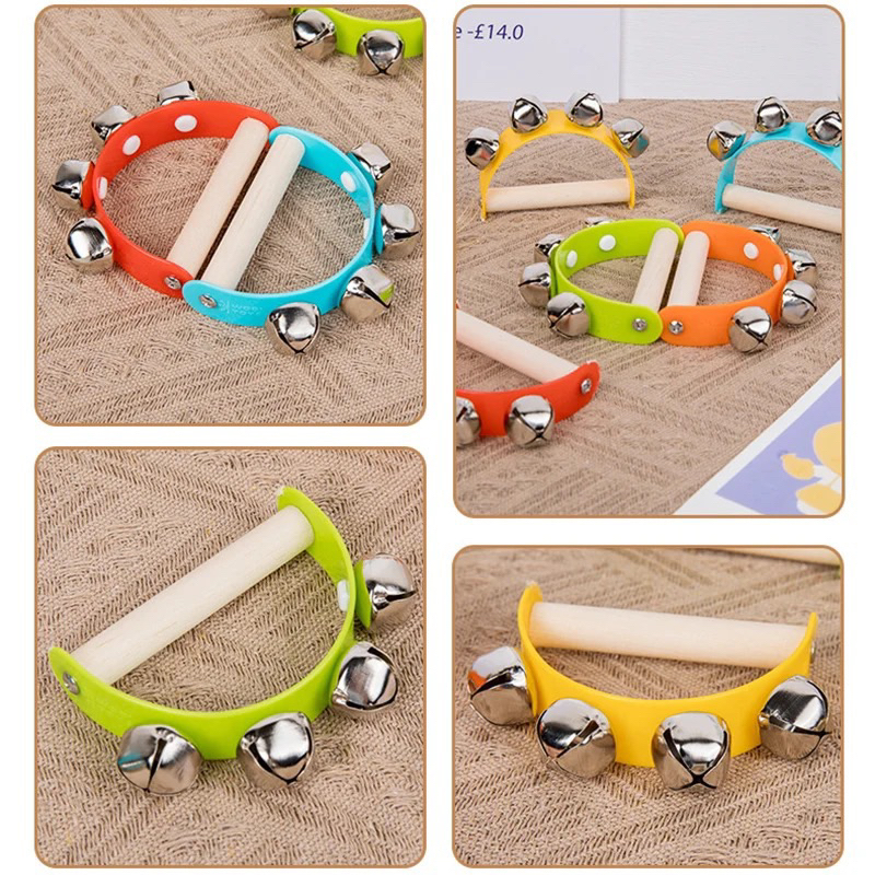 Jual Wooden Hand Rattle Bells Jingle Kids Musical Toy Mainan Kayu Musik ...
