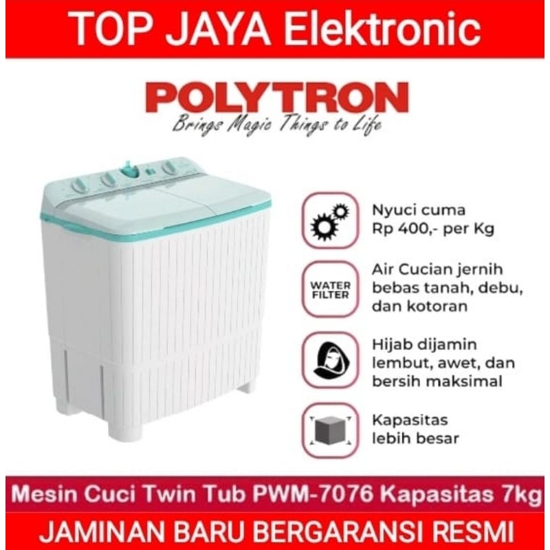 Jual MESIN CUCI POLYTRON 2 TABUNG PWM-7076 /POLYTRON TWIN TUB 7KG PWM ...