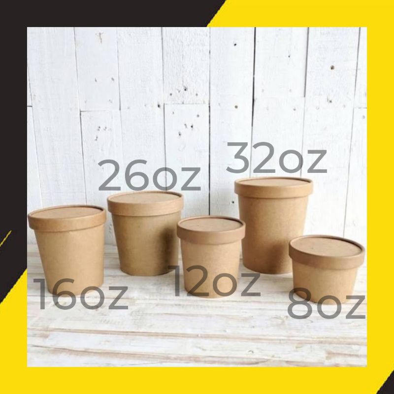 Jual Brown paper bowl cup ice cream cup sup 16oz 26oz 32oz | Shopee ...