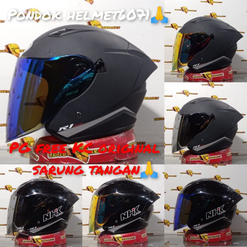 Jual HELM HALF FACE NHK R1 MAX TERBARU BLACK DOF,BLACK GOLSSY ORIGINAL