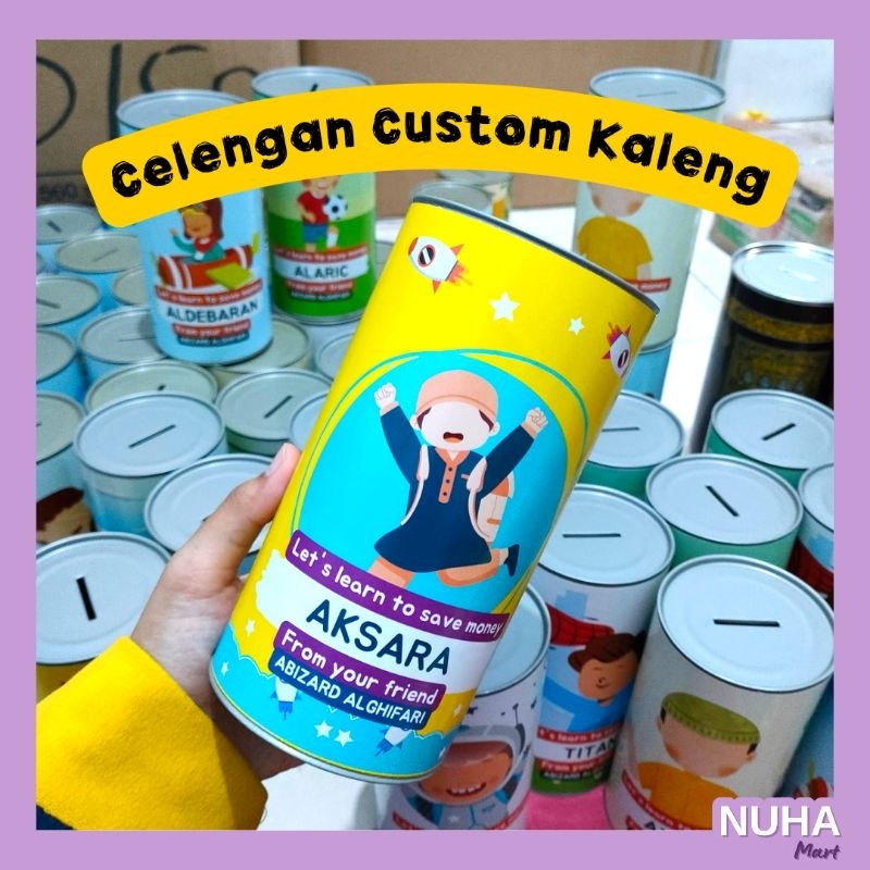 Jual Celengan Kaleng Custom Nama Anak Size S 14x8 cm souvernir acara ...