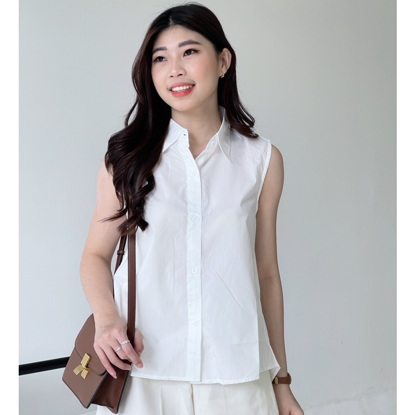Kemeja Tanpa Lengan Pheme Pink Offwhite