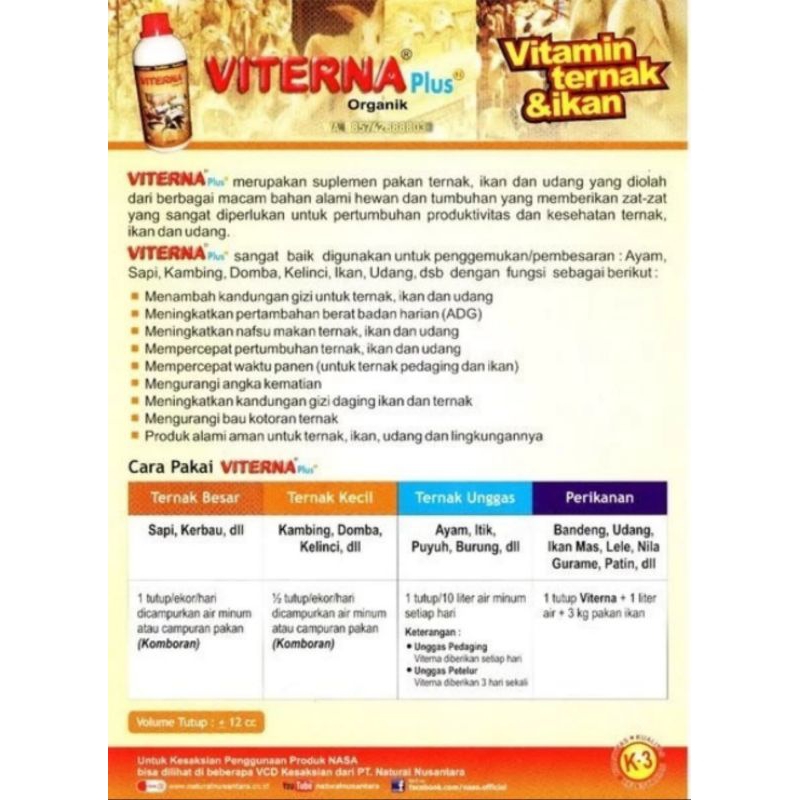 Jual VTN VITERNA VITAMIN TERNAK ORIGINAL NASA SAPI KAMBING AYAM BEBEK ...