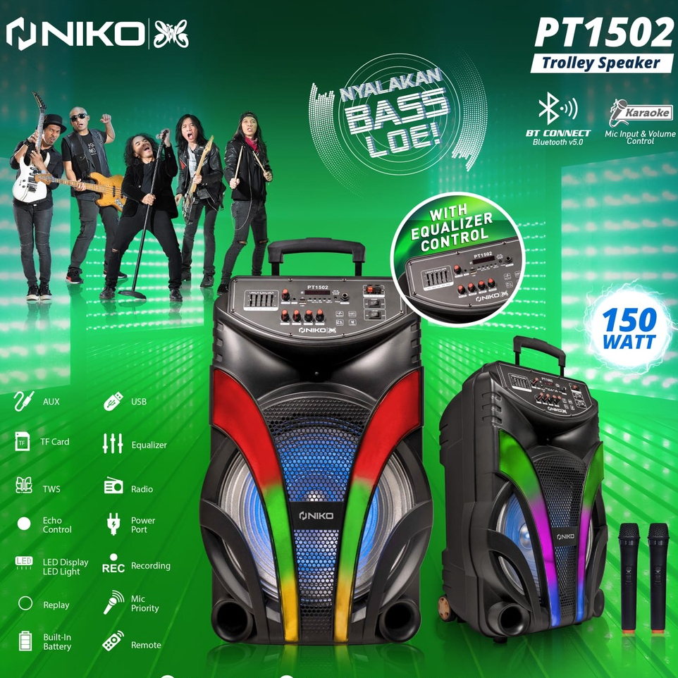 Jual SPEAKER PORTABLE BLUETOOTH 18 INCHI - 15 INCH - 12 INCHI NIKO PT ...