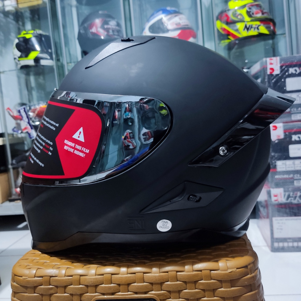 Jual HELM SNAIL FFS1 SOLID BLACK DOFF FULL FACE VISOR IRIDIUM SILVER