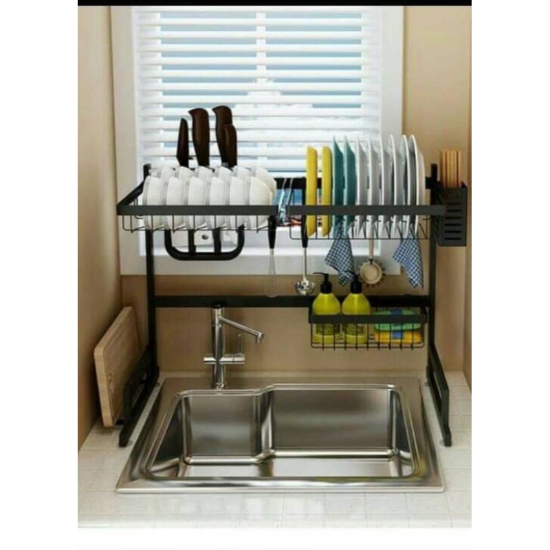 Jual rak wastafel/rak piring ukuran 65 cm warna hitam | Shopee Indonesia