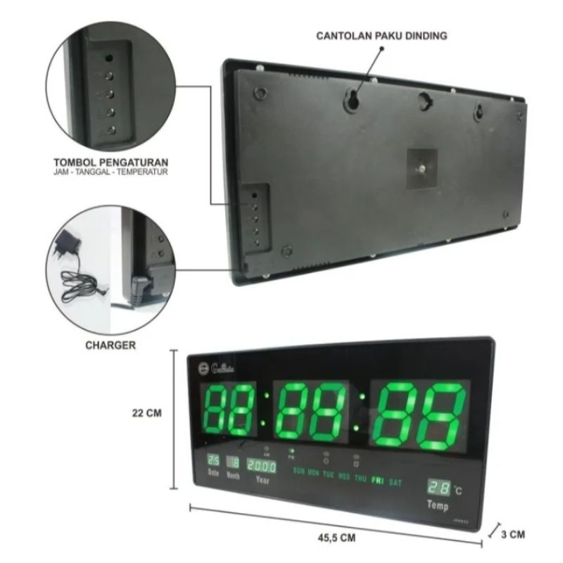 Jual JAM DINDING DIGITAL LED MEJA CLOCK JAM TEMPEL DINDING JH3615 FITUR
