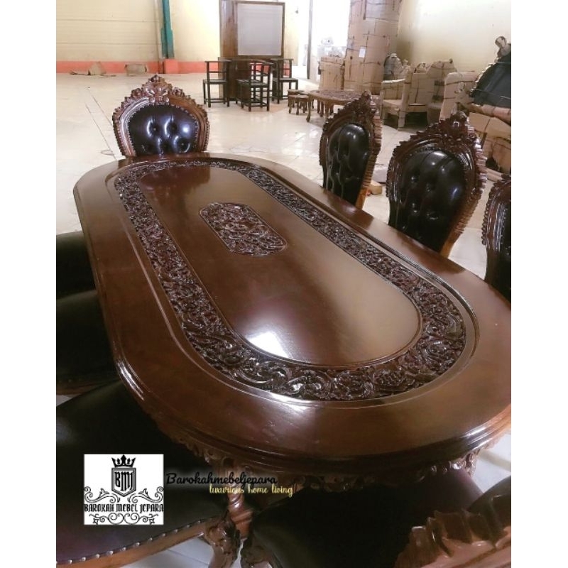 Jual meja makan kursi makan 8 buah jati mewah elegant bonus kaca meja 8 ...
