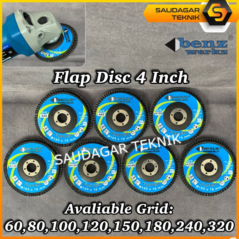Jual Flap Disc 4 inch Benz Amplas Susun Mata Gerinda Amplas Kayu Grit 40 60 80 100 120 150 180