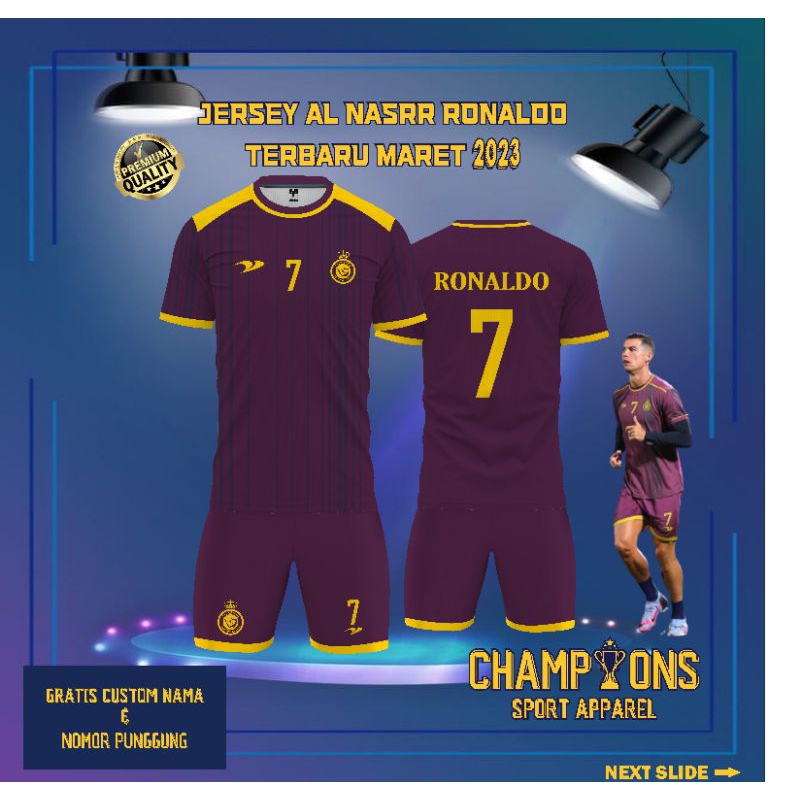 Jual Jersey Al Nassr Ronaldo Terbaru 2023 Berbahan Dryfit Full Printing