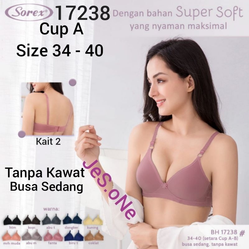 SOREX Bra 17238 BH Sorex Super Soft Polos Tanpa Kawat Busa Tipis Kait 2  34-40